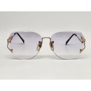 Vintage Les Halles Rimless Gold-Tone Sunglasses Purple Gradient Lenses 58-15-131